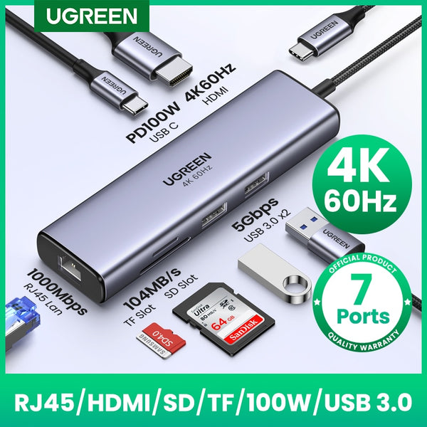 edistore.us, UGREEN USB C HUB 4K60Hz Type C to HDMI 2.0 RJ45 PD100W Adapter for MacBook iPad